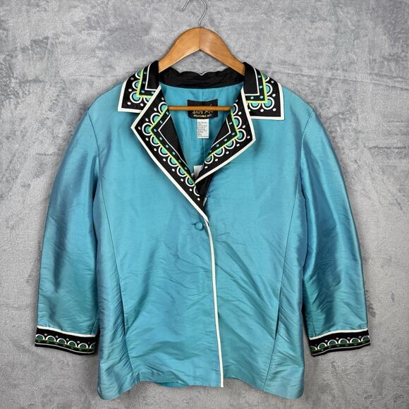 Bob Mackie Women's Wearable Art Blue Silk Jacket Blazer Large NWT embroidered - Picture 1 of 9